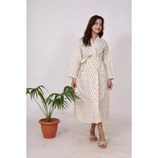 Boho Ikat Cotton Kimono Robe Lightweight Lounge Wear, Spa Wrap,Travel Cover-Up