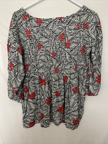 J Jill Smocked Tunic Top 3/4 Sleeve Boho Floral Print On/Off Shoulder Sz PM NWT - Picture 9 of 14