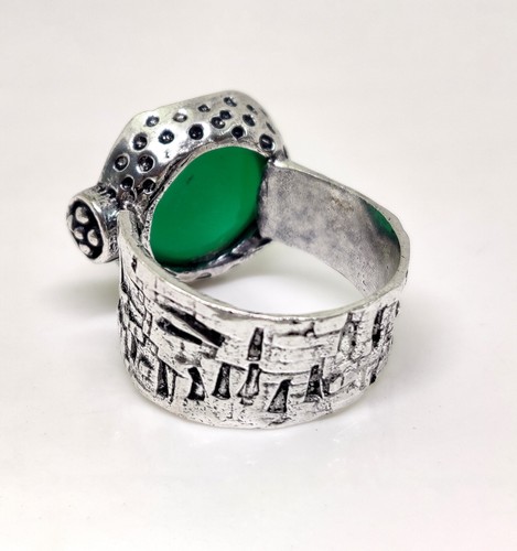 Natural Lovely Green Chalcedony Round Cab Gemstone Fashion Jewelry Ring Size-Adj - Picture 5 of 9