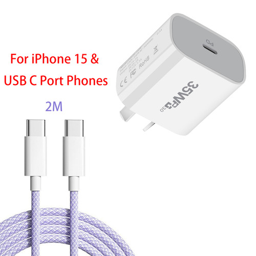 USB C Wall Charger Fast Power Adapter Type C To C Cable For iPhone 15 14 13 35W - Picture 19 of 19