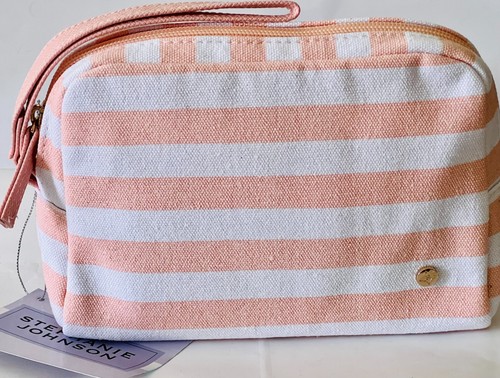 Bolso muñequera de maquillaje cosmético blanco a rayas Stephanie Johnson para Bloomingdale F3 - Imagen 5 de 9