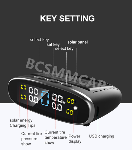 Solar TPMS LCD Wireless Car Tire Pressure Monitoring System 4 Internal Sensors - Picture 12 of 20