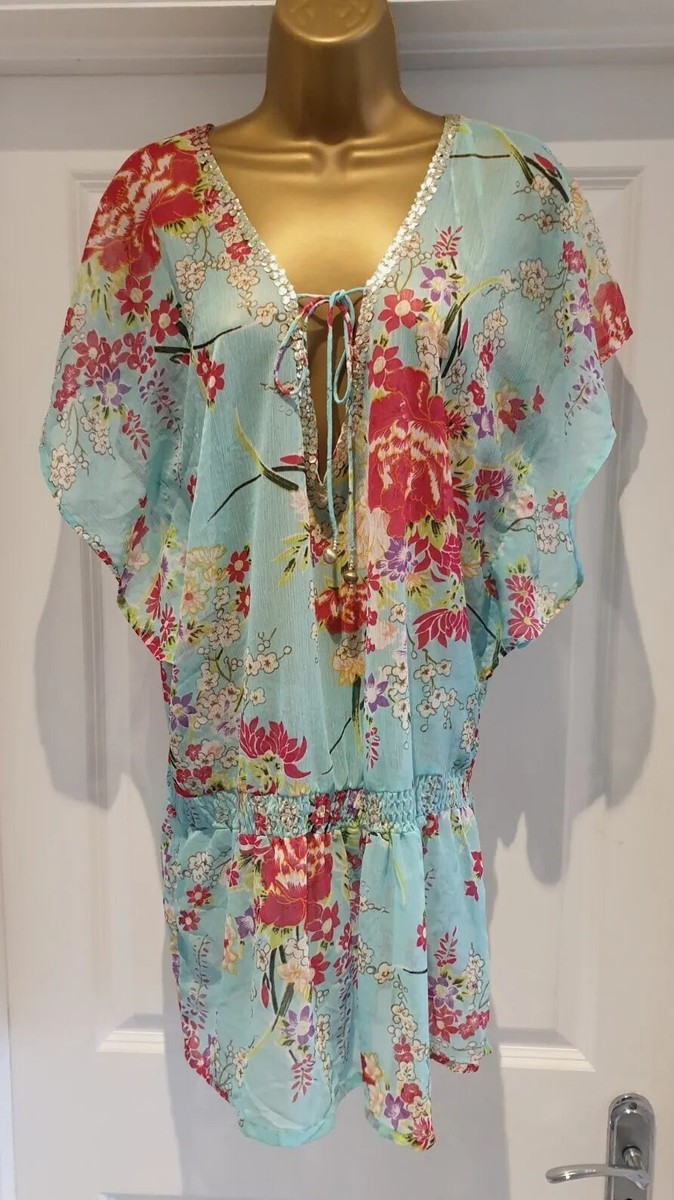 Accessorize Beach Kaftan Cover Up Sheer Floral Print Size L 16 18