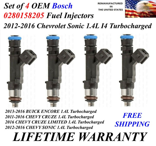 OEM Bosch 4 Fuel Injectors For 20122016 Chevrolet Sonic 1.4L I4
