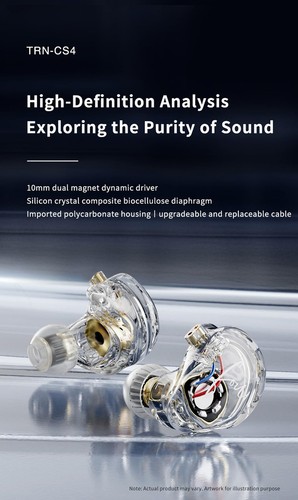 TRN CS4 In-Ear Monitor Earphones Dual Driver Detachable Cable Clear w/Mic - Picture 2 of 9