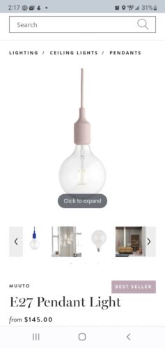 E27 MUUTO PENDANT LAMP LIGHT W BULB HANGING CORD HARD WIRED NOT PLUG GRAY NIB