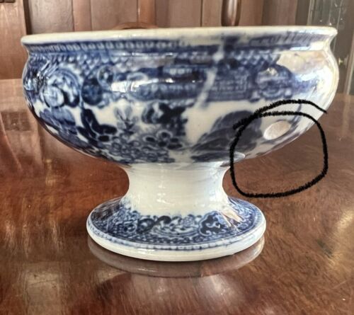 INGLÉS TRANSFERWARE PEDESTAL SAUCE AZUL BODEGA ABIERTA, C 1820 - Imagen 6 de 7