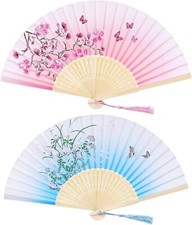 2 Pieces Handheld Fans Silk Folding Fans with Bamboo Frames for Dancing Cosplay