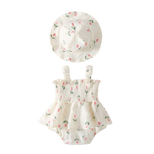Bebé Niñas Mameluco Vestir Con Sombrero Floral Trajes Sin Mangas Mono Ropa - Imagen 3 de 44