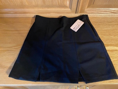 Sally Miller Kids Girl's Solid Black Single Front Slit Mini Skirt Size Lg 12 - Picture 3 of 7