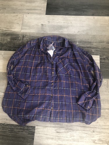 Free People Break My Stride Long Sleeve Plaid Buttondown Top Violet XS - Picture 2 of 10