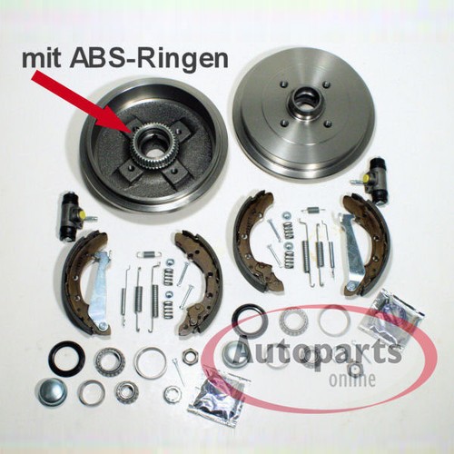 VW Polo 6n bis 1999 Bremstrommel Bremsen Kit mit 2 Stück ABS Ringe für hinten