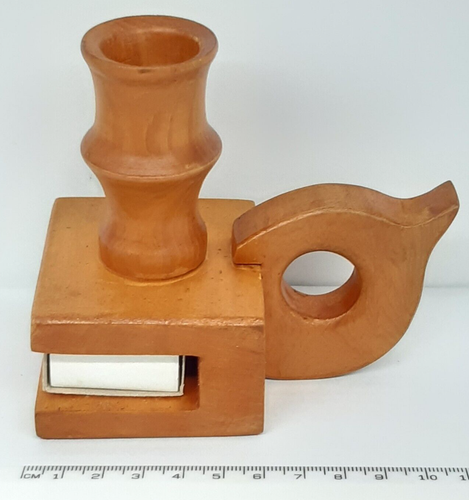 Wooden Candle Holder with Finger Loop Handle and Match Holder Case Light - Picture 5 of 11