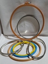 7 Vintage Embroidery Hoop Lot Metal Wood Plastic Round Oval