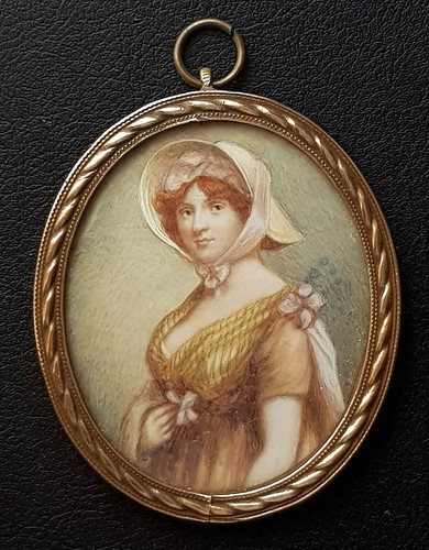 ANTIQUE PORTRAIT MINIATUR 19 JH ADELIGE DAME  England - Bild 1 von 2