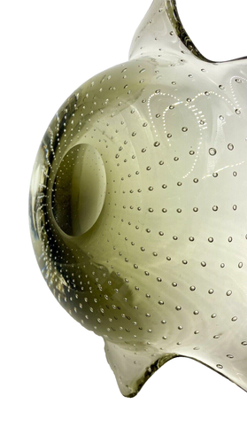 Italian (Murano?) Art Glass Bowl, Smoky Gray/Green with Controlled Bubbles, 7" - Picture 7 of 7