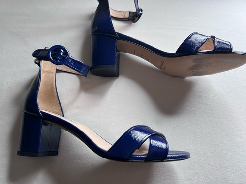 Sandalias de tacón L.K.BENNETT azul charol Saffiano punta abierta talla 36 - Imagen 3 de 8
