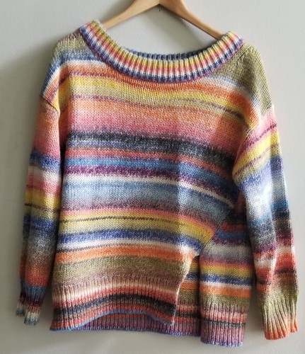 CINQ À SEPT Laci Striped Wool-Blend Boat Neck Dropped Shoulder Colorful Sweater - Picture 3 of 7