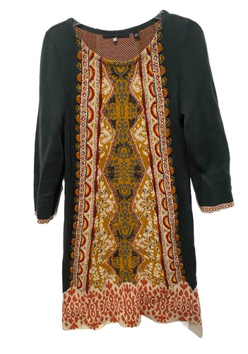 Anthropologie Knitted & Knotted Beaded Lanka Boho Sweater Dress Sz S Green Knit - Picture 2 of 9