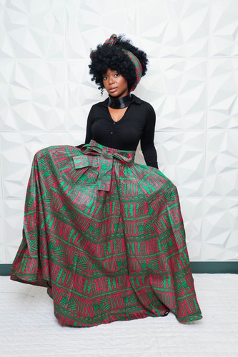 African Skirt Ankara Print Long Maxi Skirt with Pockets and Matching Head Piece - Picture 4 of 5