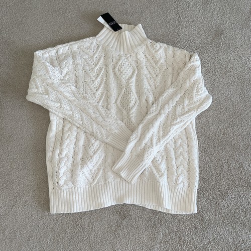 NWT Lauren Ralph Lauren Women’s Fisherman Sweater L Ivory Long Sleeve Mock Neck - Picture 4 of 5
