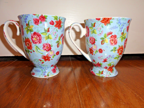 Anthropologie Rose Garden Menge 2 Tassen Standfuß Blumen Kaffee Tee - Bild 11 von 12