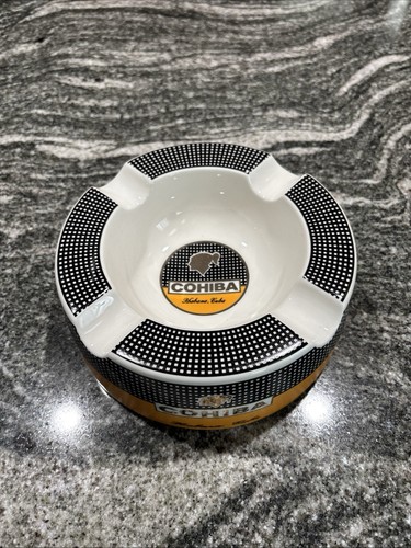 Cohiba Cigars Large Ceramic Cigar Ashtray - 8 In. Black White Checkered