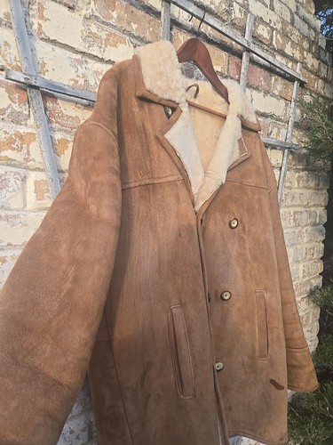 Owen Barry Men’s Brown Lambskin Suede Shearling Coat Sz XXL - Picture 10 of 23