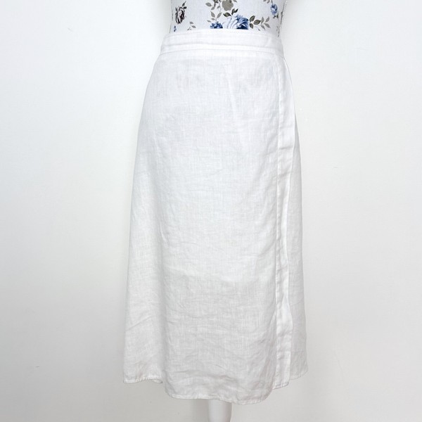 Jacqui E Skirt Size 18 White Linen Wrap Effect Below Knee