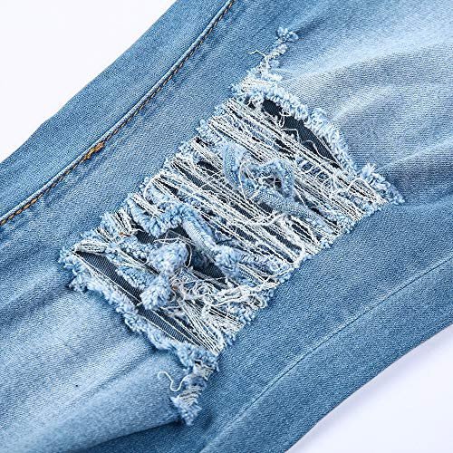 Women Skinny Ripped Jeans Stretch Distressed Destroyed Denim Large Light Blue - Picture 6 of 7