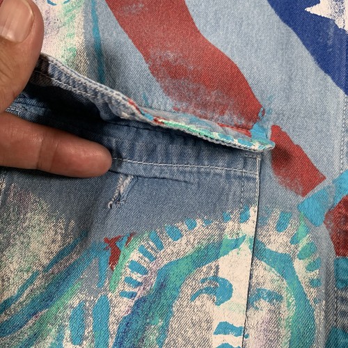 VTG Kolorway USA Statue Liberty Hand Painted Denim Button Up Shirt Womens Medium - Picture 3 of 8