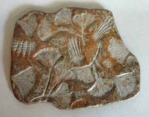 2 Handmade Art Tiles Plant Imprints / Curlicues Clay Painted OOAK Nature Themed - Picture 5 of 6