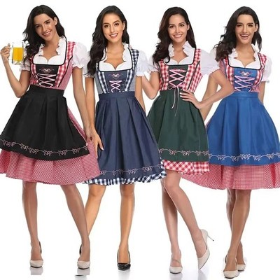 Damen Dirndl Oktoberfest Kleid Trachtenkleid Bavarian Kostüm Wiesn Fest Party