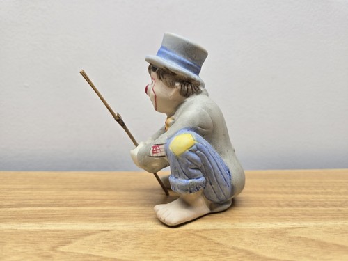 Figura vintage de payaso de pesca Hobo de porcelana 1986 de 4" - Imagen 5 de 8