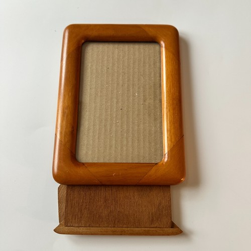 Cornice portafoto vintage 4x6" in legno massello di teak angoli arrotondati MCM danese - Foto 7 di 10