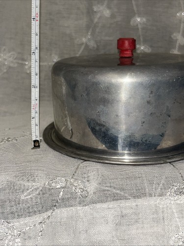 Pomello legno rosso vintage porta torte giocattolo bambino vintage anni 50 metà secolo alluminio - Foto 3 di 11
