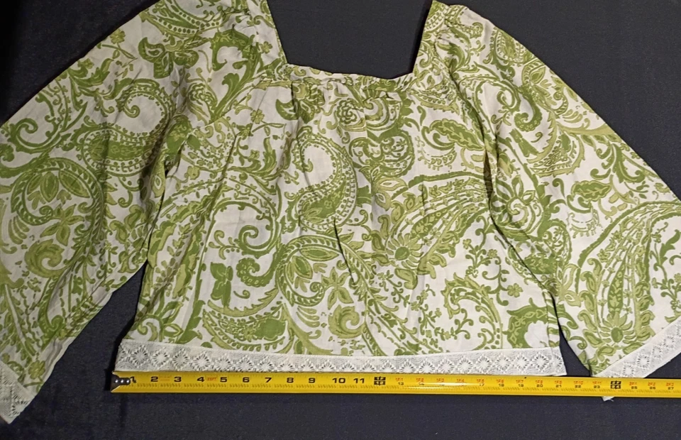 Nicole Miller Women's Linen Blend Square Neck 3/4 Sleeve Blouse Boho Green Sz M  - Image 4 of 4