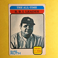 1973 Topps Baseball Babe Ruth Card # 474 All-Time RBI Leader Baseball Yankees