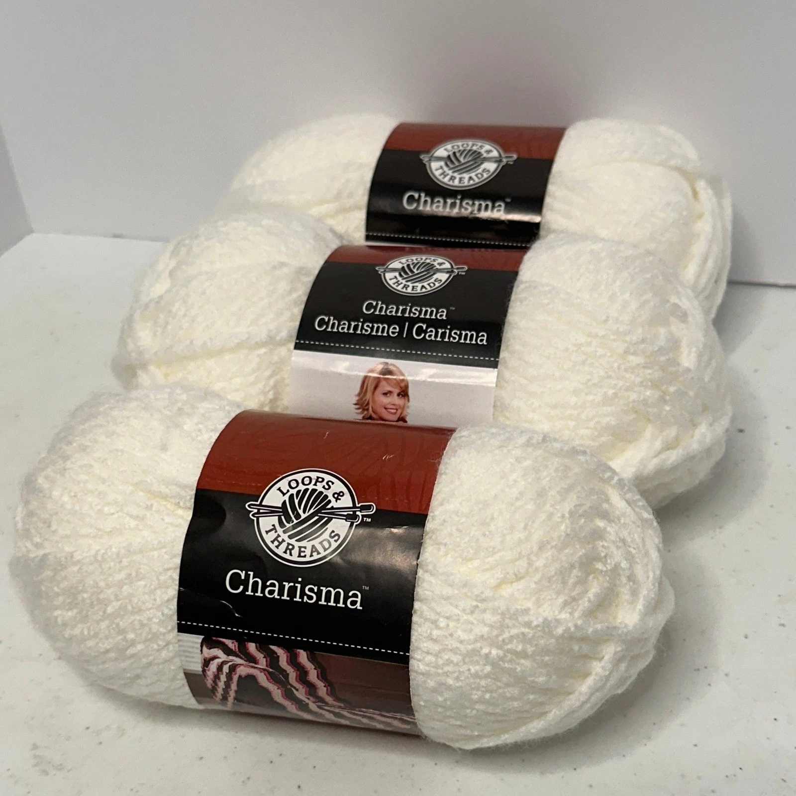 Loops & Threads Charisma Yarn Lot of 3 Skeins Bulky WHITE 100g 109yd Acrylic image 1