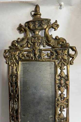 Antique ITALIAN Cast BRASS WALL SCONCE 2 Dolphins Mirror 2 Arm Candleholder - Picture 1 of 23