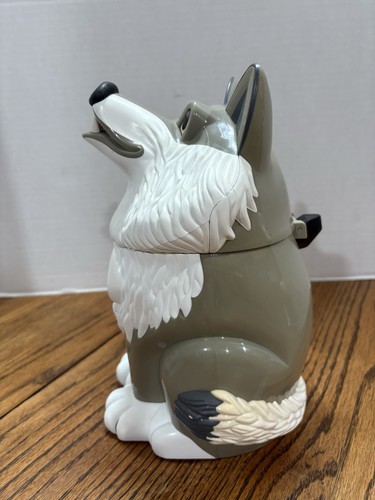 Keksdose, Kunststoff, lustig-entzückendes Original heulender Wolf Husky FUNKTIONIERT - Bild 6 von 15