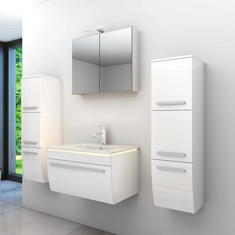 Badmöbel Set Gently 3 V3 Weiß Badezimmermöbel Badspiegel Waschtisch 70 cm - Bild 2 von 4