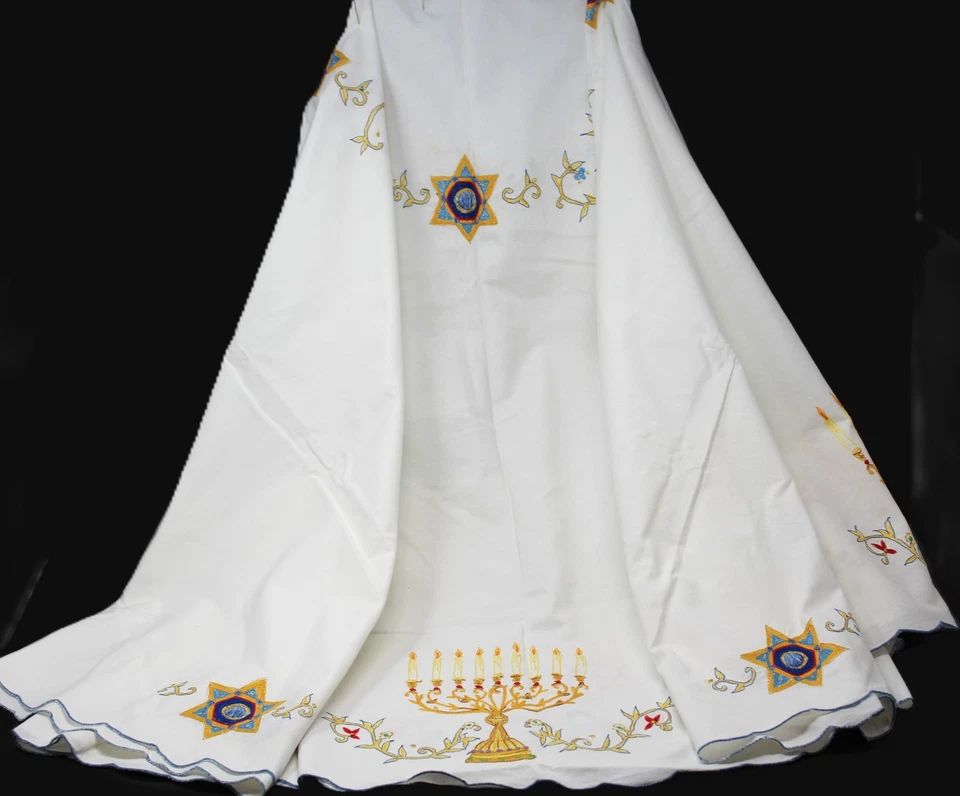 JABARA Judaica jüdische bestickte Tischdecke Urlaub SHABBAT CHANUKKA 64" rund