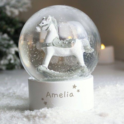 Mensaje Personalizado Caballo Mecedor Brillo Globo de Nieve, Globo de Nieve para Niños - Imagen 2 de 10