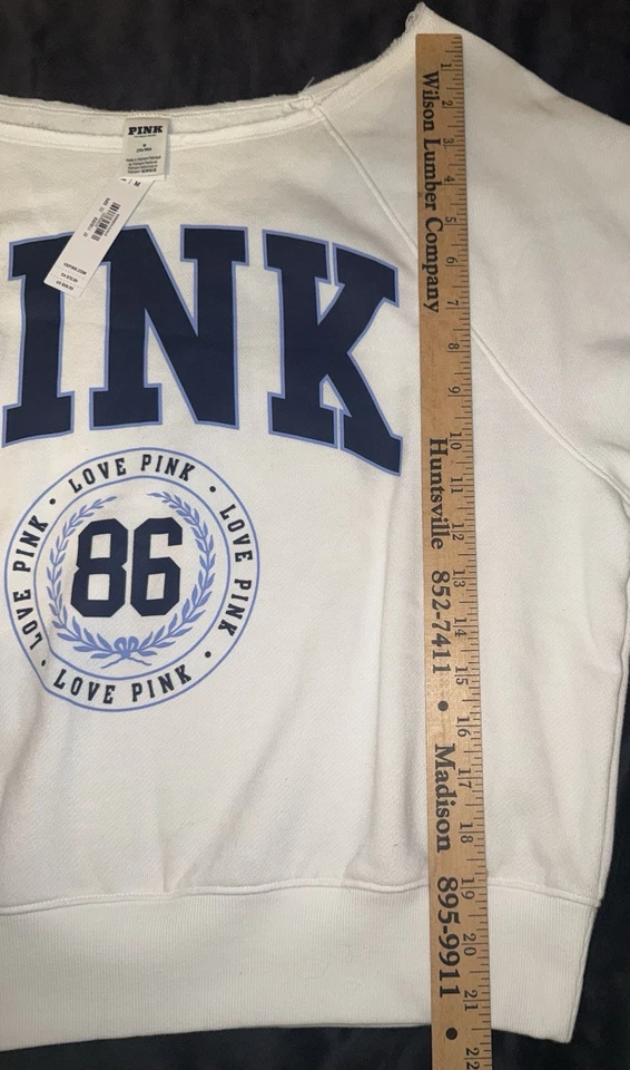 Victoria's Secret розовый LS Med укороченный с рукав белый/синий толстовка с Ярлыками - Изображение 4 из 4