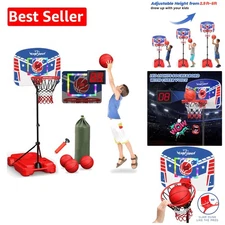 Kids Indoor Basketball Hoop with Scoreboard & LED Lights – Adjustable 2.9ft-6ft