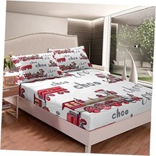 Cartoon Car Bed Sheet Set Kids Train Fitted Sheet Boys Girls Choo Full Multi 01