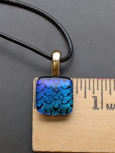 Blue Mermaid Scales Multicolor Glass Dichroic necklace  Gold Plated bail #260 - Picture 5 of 5
