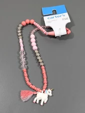 Carters Kids Pink Unicorn Beaded Necklace Tassel NEW