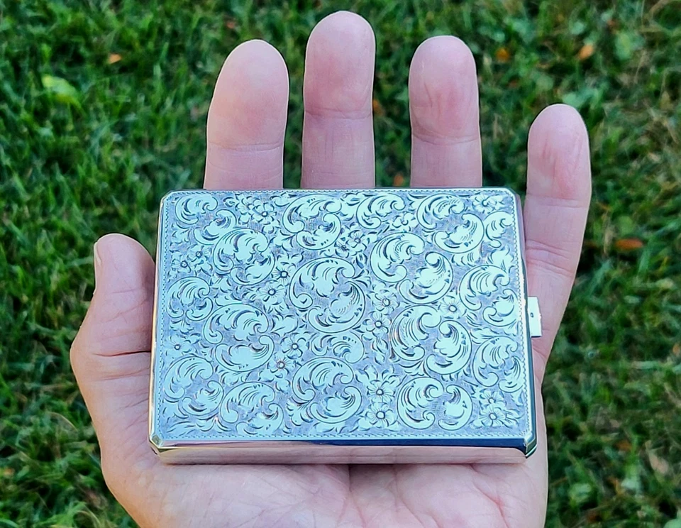 CALIDAD AÑOS 50 AUSTRIACO 800 PLATA HUMOS ESTUCHE RARO FORMA CAJA GRABADO A MANO 3,9 OZ Foto 2 de 4